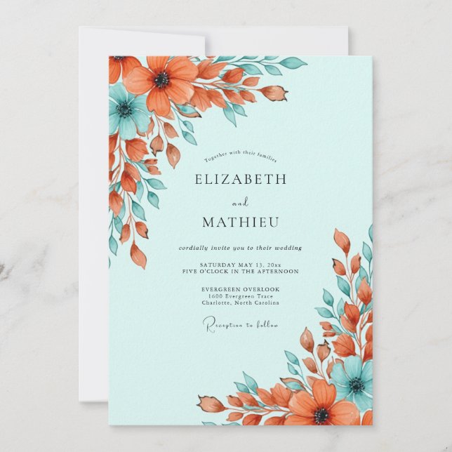 Invitación Boda Radiante de Verde Menta en Primavera (Anverso)