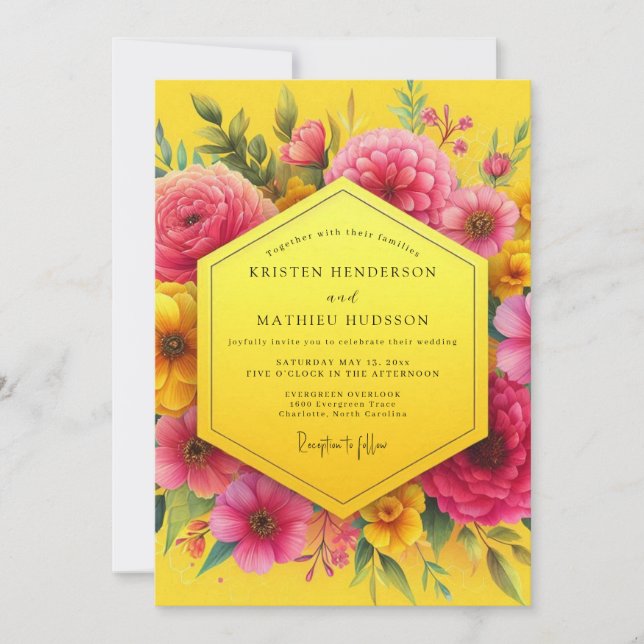 Invitación Boda Radiante Flor Canaria (Anverso)