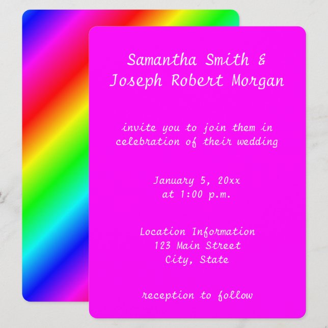 Invitación Boda Rainbow Ombre Magenta (Anverso / Reverso)