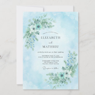 Invitación Boda Ramillete Pintado Cielo Azul