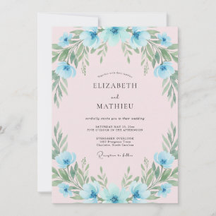 Invitación Boda Ramo Pintado Azul Cielo