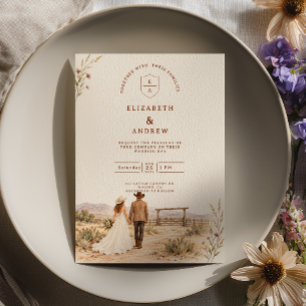 Invitación Boda rancho occidental al acuarela