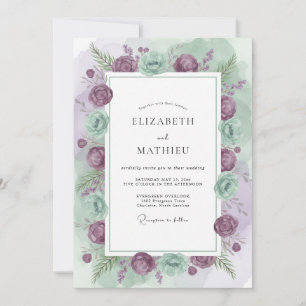 Invitación Boda Ranúnculo Eucalipto Celadón Malva