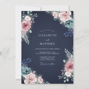 Invitación Boda Ranúnculo Eucalipto Tinte Índigo