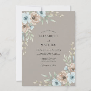 Invitación Boda Ranúnculo Sage Acero Gris Taupe