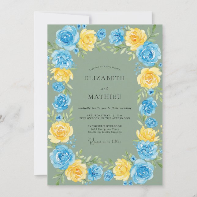 Invitación Boda Ranúnculo Sage Oro Azure (Anverso)