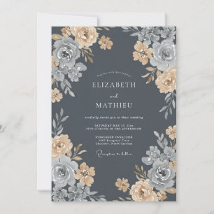 Invitación Boda Ranunculus Eucalipto Champán Carbón