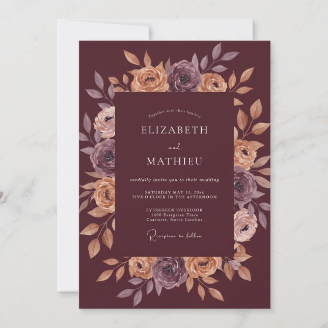 Invitación Boda Ranunculus Eucalipto Champán Vino (Anverso)