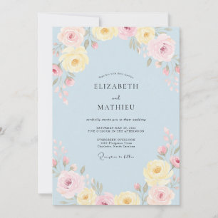 Invitación Boda Ranunculus Eucalipto Cielo en Polvo