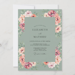 Invitación Boda Ranunculus Eucalipto Melocotón Rubor