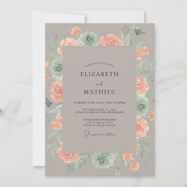 Invitación Boda Ranunculus Eucalipto Menta Beige (Anverso)