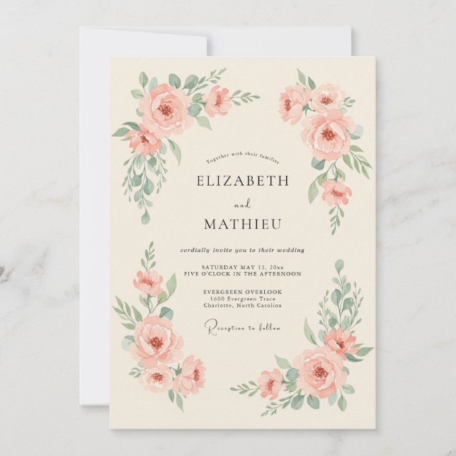 Invitación Boda Ranunculus Eucalipto Menta Rubor (Anverso)