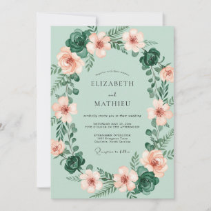 Invitación Boda Ranunculus Eucalipto Rosa Espuma de Mar