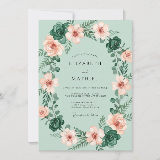 Invitación Boda Ranunculus Eucalipto Rosa Espuma de Mar (Anverso)