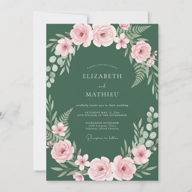 Invitación Boda Ranunculus Eucalipto Rubor Forestal (Anverso)
