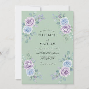 Invitación Boda Ranunculus Lila Espuma de Mar Eucalipto Atenu