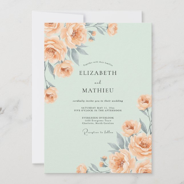 Invitación Boda Ranunculus Menta Eucalipto Champán (Anverso)