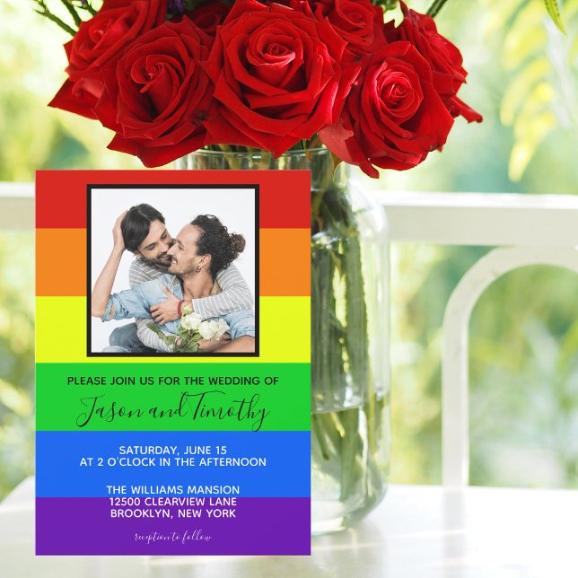 Invitación Boda rayado de la pareja del orgullo gay arcoiris (Subido por el creador)