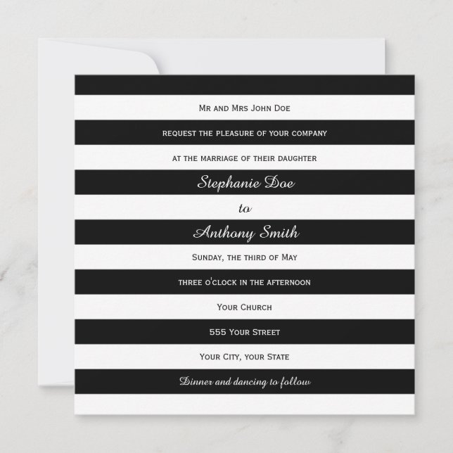 Invitación Boda rayado negro y blanco (Anverso)