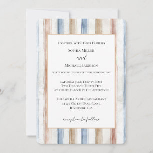 Invitación Boda Rayas Azul Crema Marrón Bonito