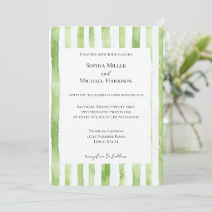 Invitación Boda Rayas Blancas Verde Tropical