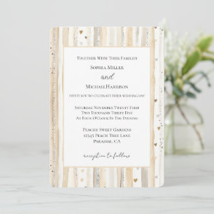 Invitación Boda Rayas Corazones Blanco Crema