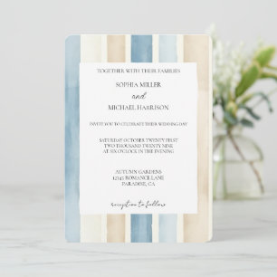 Invitación Boda Rayas de Arena Crema Marfil Azul Playa