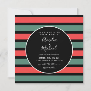 Invitación Boda Rayas de Navidad Verde Rojo Negro