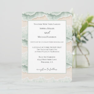 Invitación Boda Rayas Playa Océano Arena Menta Acuática Blanc