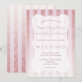 Invitación Boda Rayas Rosa Dorado Caprichosas