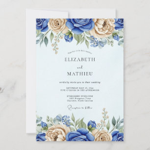 Invitación Boda Real Azul Atractiva de Primavera