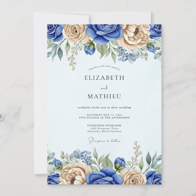 Invitación Boda Real Azul Atractiva de Primavera (Anverso)