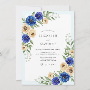 Invitación Boda Real Azul Elegante de Primavera
