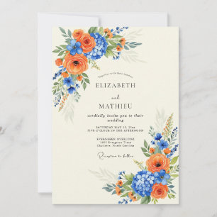 Invitación Boda Real Azul Majestuosa de Verano Naranja