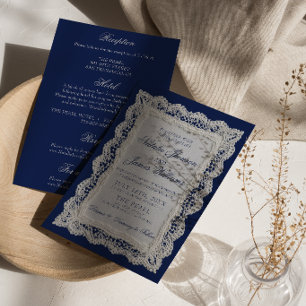 Invitación Boda Real Azul Old Money Todo en Uno Royal