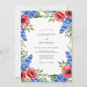Invitación Boda Real Azul Roja de Verano Grandioso