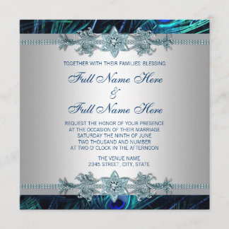 Invitación Boda Real Azul y Plata del Pavo Real Indio Real