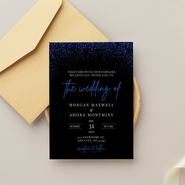Invitación Boda Real Azul y Purpurina Negro (Subido por el creador)