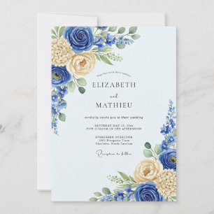 Invitación Boda Real de Azul Floreciente en Primavera