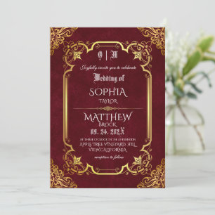 Invitación Boda Real de Borgoña Medieval en Oro