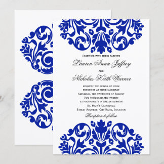Invitación Boda real de damasco azul