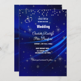 Invitación Boda Real de Diamantes Azules y Corazones