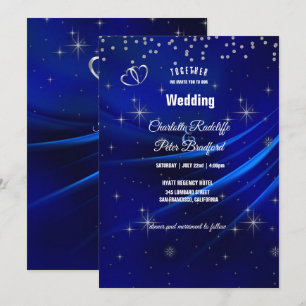 Invitación Boda Real de Diamantes Azules y Corazones