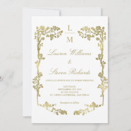 Invitación Boda Real De Marco Floral Blanco Y Oro personaliza