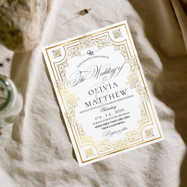 Invitación Boda real de oro y escritura blanca (Subido por el creador)