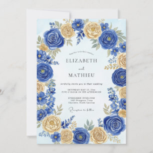 Invitación Boda Real de Primavera Azul Cobalto