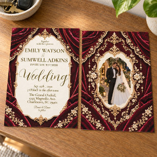 Invitación Boda Real de Terciopelo Borgoña Barroco