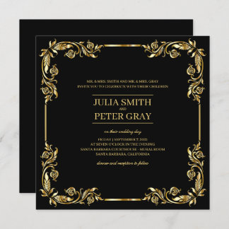 Invitación Boda Real de Vintage Black and Gold