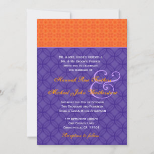 Invitación Boda real morada y tangerina Damask G501