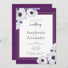 Invitación Boda Real Purple Floral Gold Frame